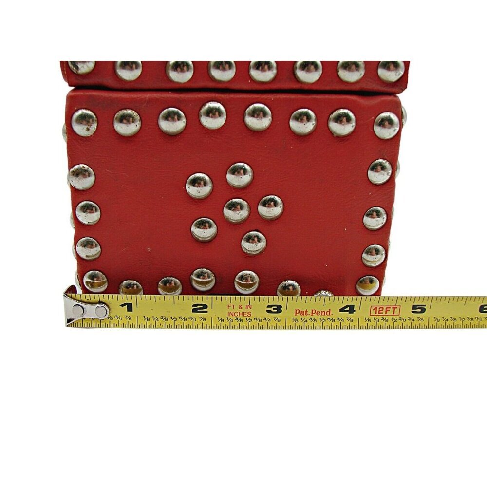 Red Leather Silver Stud Jewelry Trinket Trunk Box 6" Fashion Storage Box No Key - Picture 9 of 12